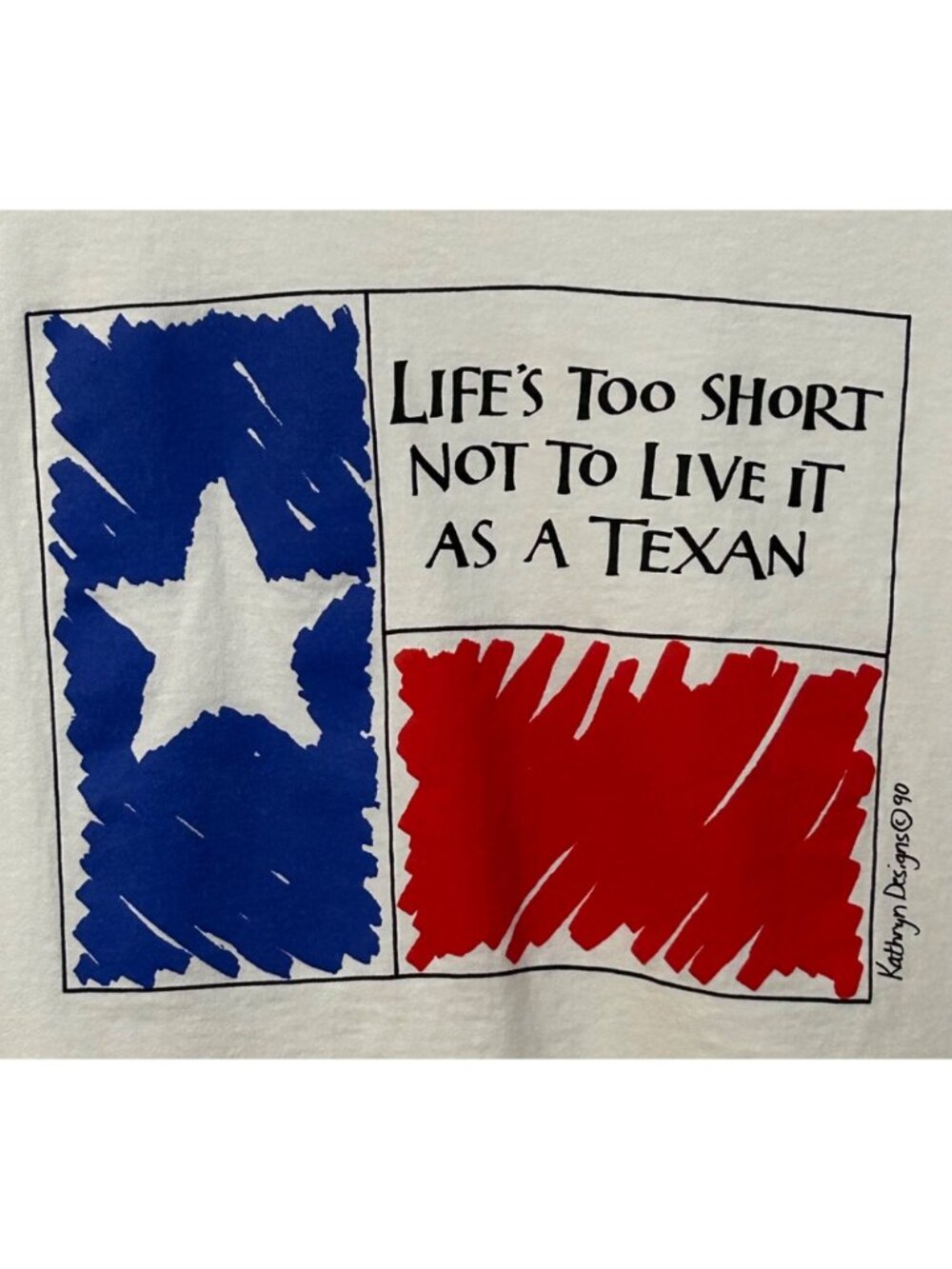 Vintage Kathryn Designs '90 Single Stitch Texas Flag White Graphic Large T-Shirt - Picture 3 of 8